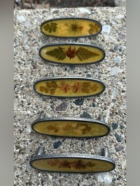 Yellow Floral Resin Oval Drawer Pulls - Set of 5 by Anthropologie . Rare
